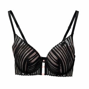 Victoria’s Secret Lace Plunge Underwire Bra 34DD Black Pink NWOT